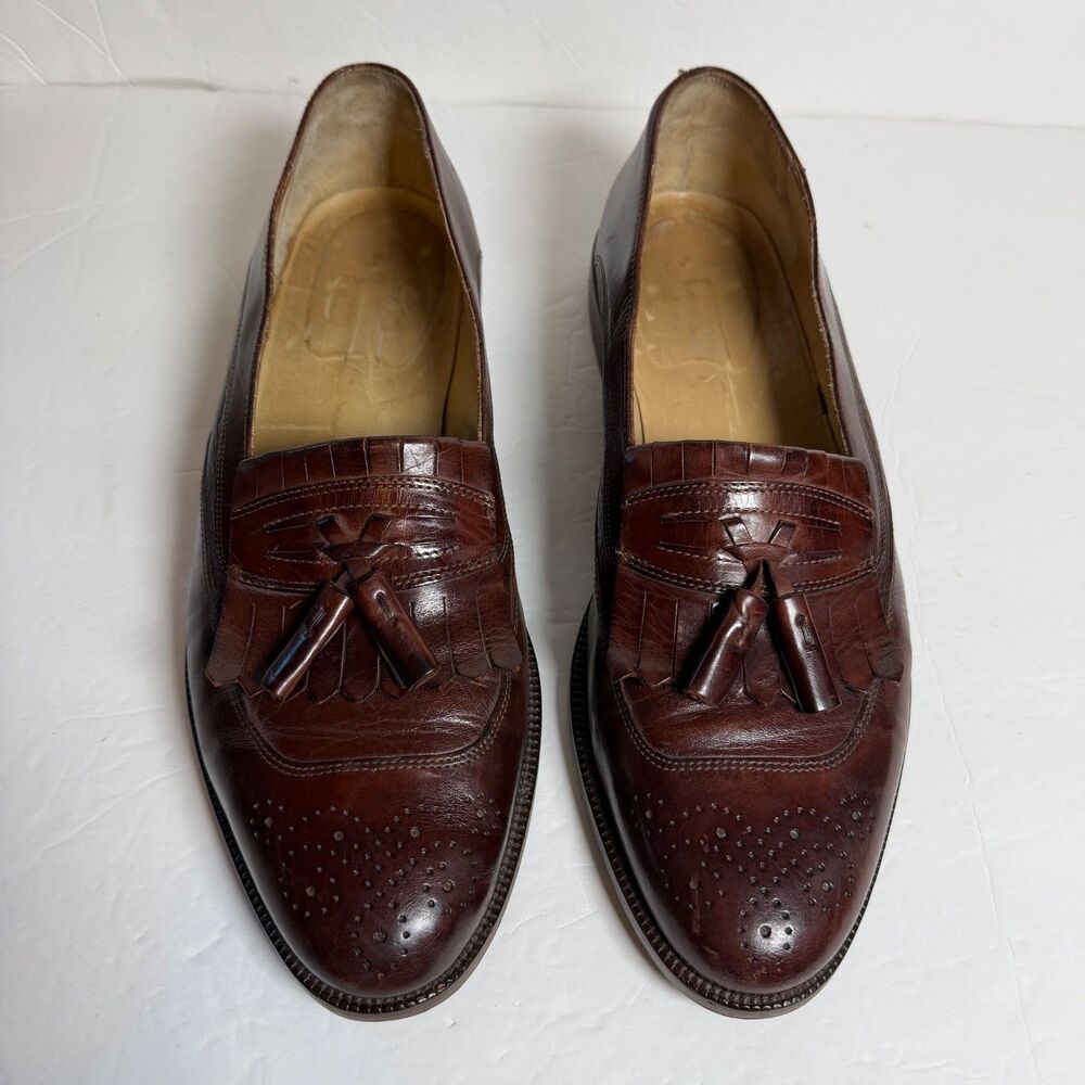 Johnston & Murphy Mens 13M Brown Leather Tassel Loafers Italy Kiltie Dress Shoes